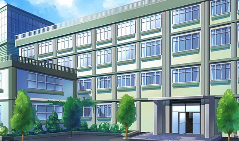 Szkolny akademik w stylu anime (to właśnie w nim wykonywany jest tytułowy kop w jaja).