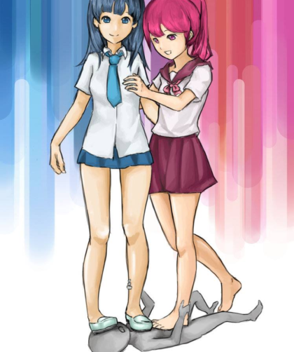 Dwie dziewczyny (siostry) ubrane w szkolne mundurki.