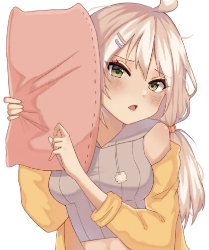 Dziewczyna w stylu anime trzymająca poduszkę.