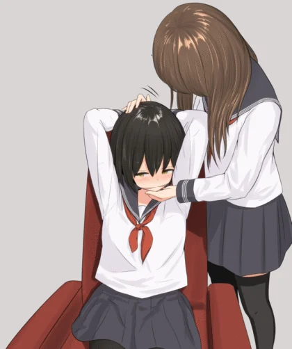 Dwie dziewczyny w stylu anime, ilustracja opowiadania Cuntbusting.